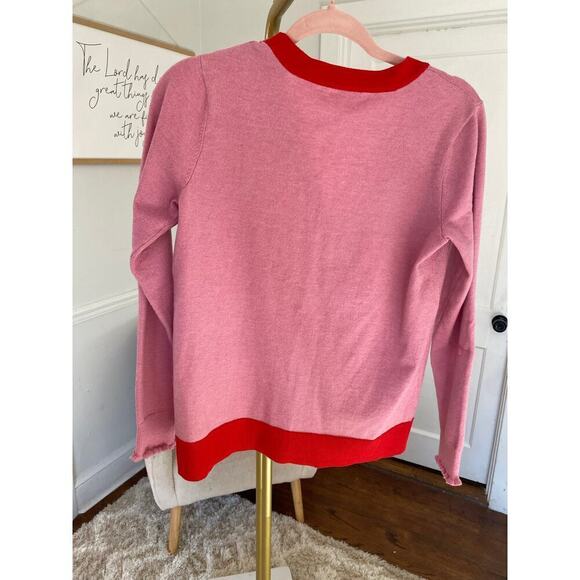 Candace Cameron Bure Colorblock Cardigan Preppy Parisian Red Pink Classic Bougie - Picture 2 of 9